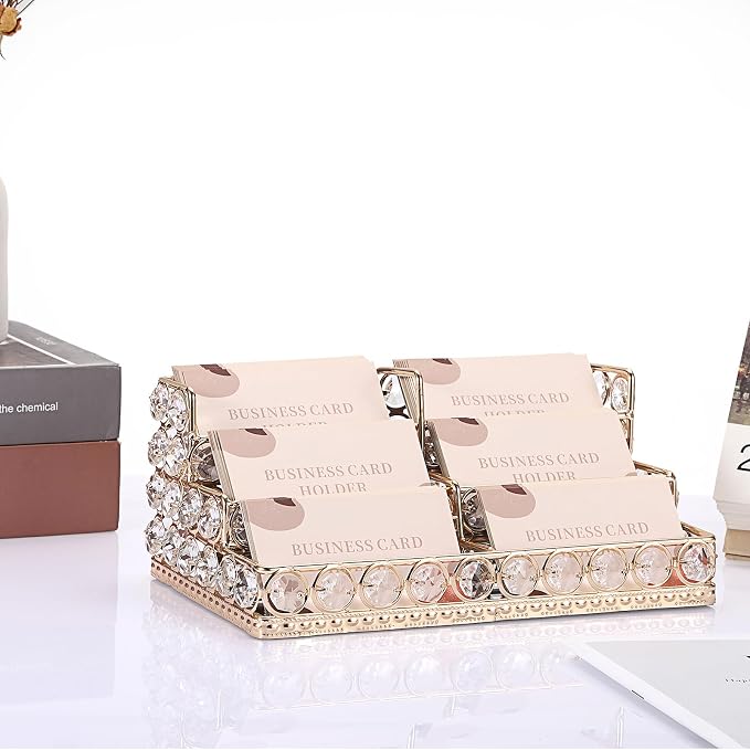 Hipiwe Crystal Business Card Holder Business Card Display Stand 3 Tiers Name Card Storage Organizer with 6 Slots Office Desktop Exhibition