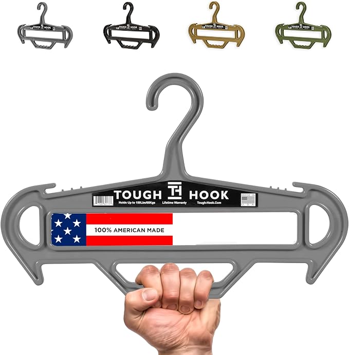Tough Hanger XL - A Beast of a Hook – USA Made ABS Resin, X-Large | Police Gear, Scuba Gear & Dive BCD – 180-lb Cap Wetsuit DuraResin with Built in Carry Handle, The Indestructible Hanger, 1 Gray