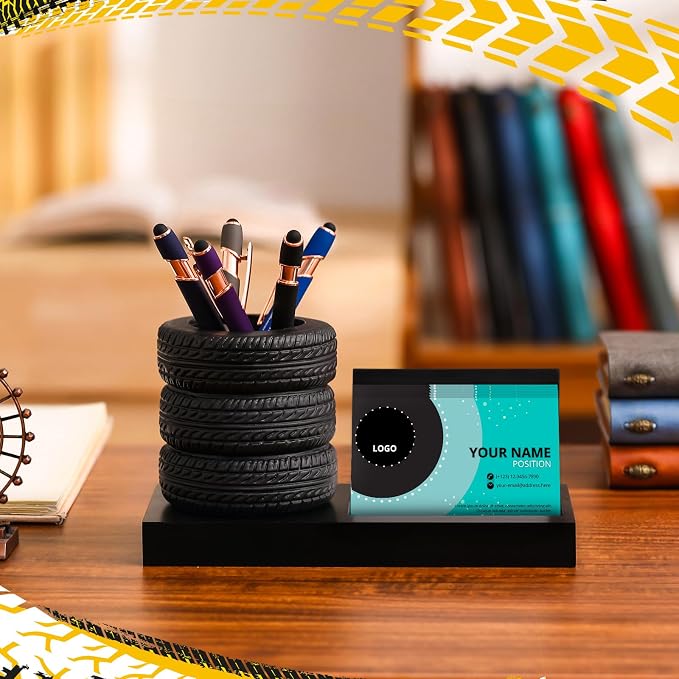 Sherr Tire Shape Stationery Set Car Salesman Gift Tire Stack Pen Holder Business Card Holder Car Salesman Desk Accessories for Desk Office Mechanics Gifts