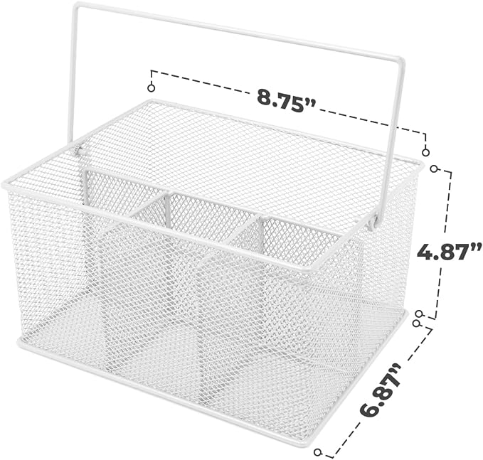 Sorbus® Utensil Caddy — Silverware, Napkin Holder, and Condiment Organizer — Multi-Purpose Steel Mesh Caddy—Ideal for Kitchen, Dining, Entertaining, Tailgating, Picnics, and much more (White)