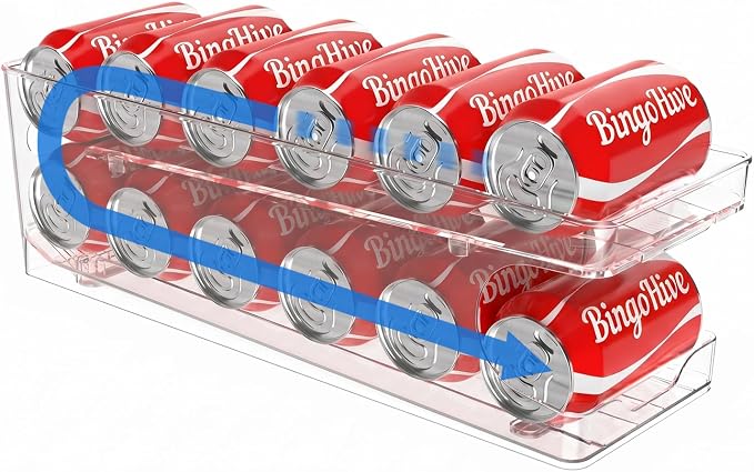 Rolling Soda Can Dispenser for Refrigerator Pop Can Organizer for Drink Beer Seltzer Soda Pop Can Organizer for 12 Standard Size 11.15oz or 12oz Cans Holder Storage Pantry Organization