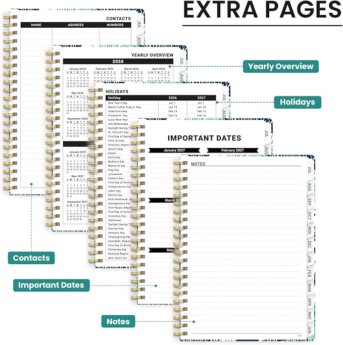 Planner 2026-2027, Hardcover Monthly and Weekly Academic Planner July 2026 - June 2027, Teacher and Student Calendar Agenda Book with Tabs, A4 (8.5" x 11"), Ideal for School and Office, Drifting Whales