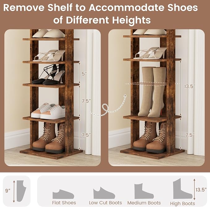 Tangkula 8-Tier Vertical Shoe Rack, Space-Saving Corner Shoe Organizer for 7 Pairs, Narrow Shoe Storage for Entryway, Front Door, or Closet
