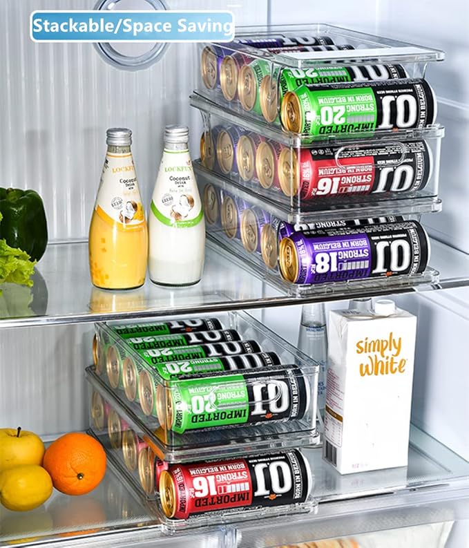 Xicennego Large Stackable Soda Can Organizer for Refrigerator, Fridge Can Organizer Dispenser for Tall Cans of 500ml/17oz, Beverage Can Holder for Refrigerator, Pantry, Cupboard
