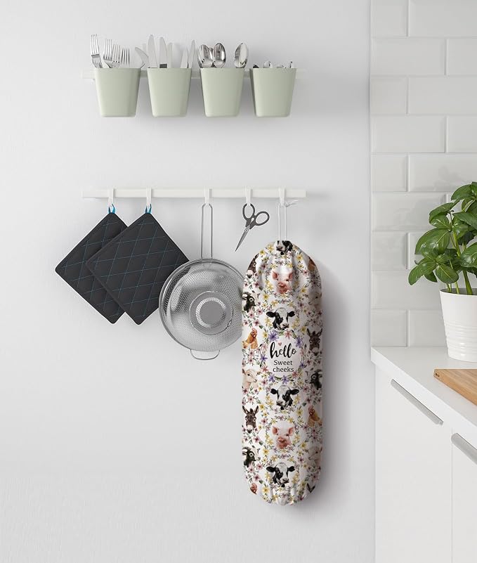 Farm Animal Grocery Bag Holder,Animal Gallery Plastic Bag Organizer Storage,Farm Theme Kitchen Decor 23"x9"