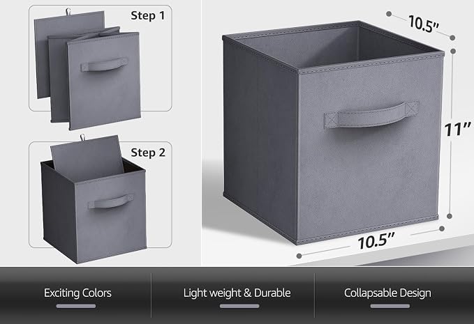 Sorbus Fabric Storage Cubes - 8 Foldable Storage Bins for Organizing Pantry, Cubbies, Toy Box - Clothes Storage & Closet Organizer - 11 Inch Collapsible Cube Baskets for Shelves with Handle