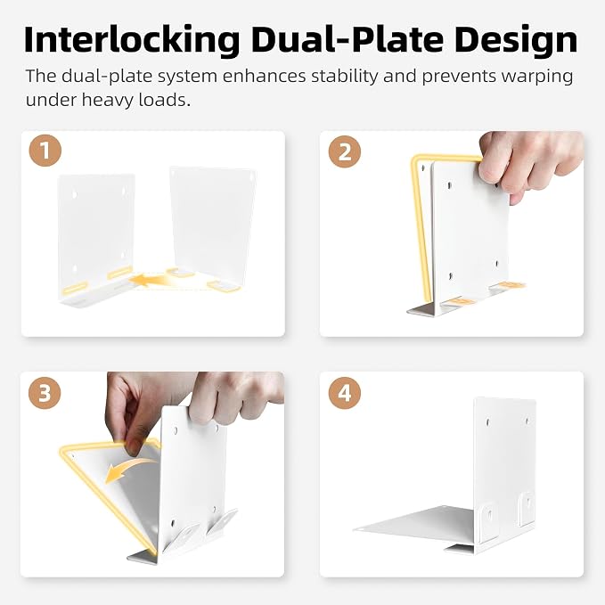 STORAGE MANIAC Floating Book Shelves for Wall Mounted Invisible Floating Bookshelves Heavy-Duty Steel Hidden Bookshelf Hanging Bookshelves for Bedroom Living Room Office, White 4-Pack Large