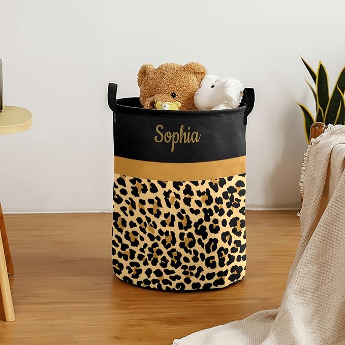Leopard Print Laundry Basket Hamper Large Storage Bin with Handles for Gift Baskets, Bedroom, Clothes