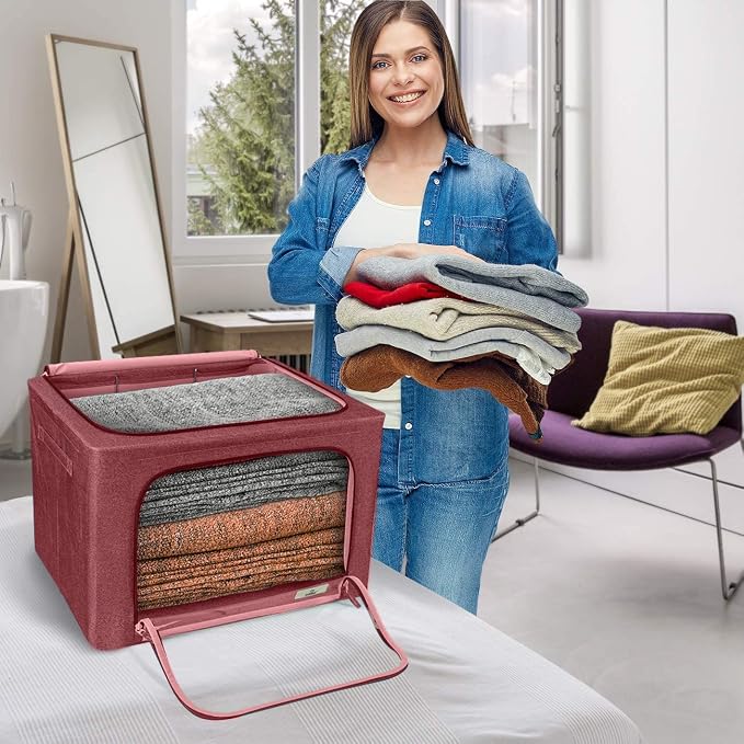 Sorbus Jumbo Storage Bins with Metal Frame - Oxford Fabric Storage Containers with Large Clear Window & Carry Handles - Stackable & Foldable Clothes Organizer Bags for Bedding Linen, Clotheing & More