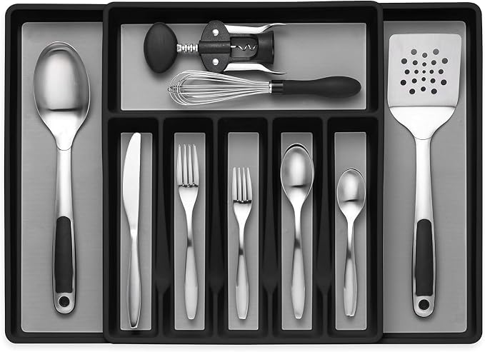 Expandable Cutlery Drawer Organizer, Flatware Drawer Tray for Silverware, Serving Utensils, Multi-Purpose Storage for Kitchen, Office, Bathroom Supplies