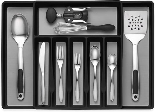 Expandable Cutlery Drawer Organizer, Flatware Drawer Tray for Silverware, Serving Utensils, Multi-Purpose Storage for Kitchen, Office, Bathroom Supplies