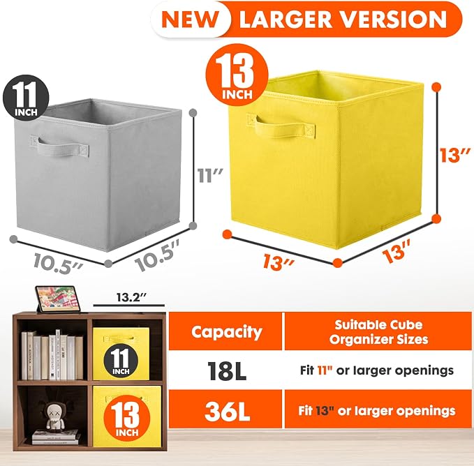 ShellKingdom Storage Bins, Foldable Fabric Storage Cube And Cloth Organizer | Storage Drawer For Closet And Toys, 13 X 13 X 13 INCH, 2 Pack (Yellow)