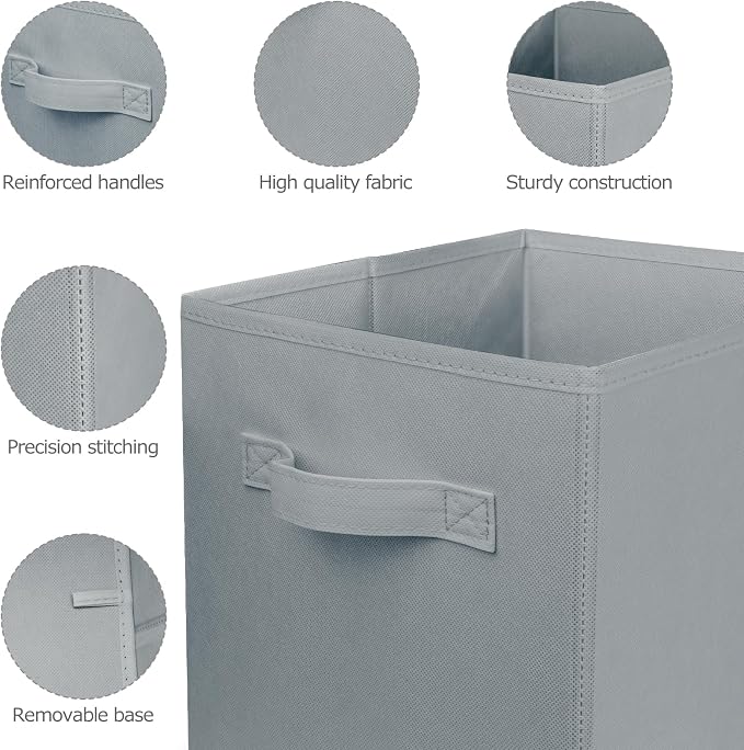3 Pcs Storage Cubes, 10.5 Inch Collapsible Storage Bins, Fabric Foldable Bins for Organization, Durable Storage Bins for Closet, Shelves, Offices (Grey)