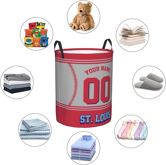 Custom Laundry Hamper Personalized Laundry Basket Customized Name And Number Collapsible Storage Basket for Bedroom Bathroom Living Room Baseball Fan Gifts