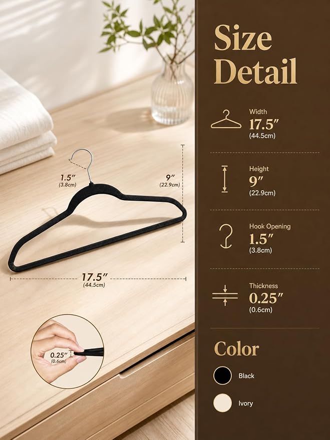 HOUSE DAY Premium Black Velvet Hangers 100 Pack - Non Slip Felt Hangers Closet Essentials, Space Saving Hanger, Gentle on Clothes, Sturdy Shoulder Design