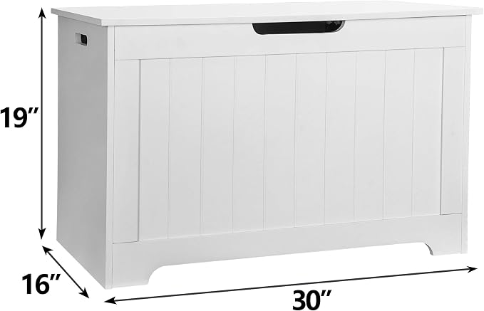 30 inches Kids Wooden Toy Chest Storage Space with 2 Safety Hinge Modern Decorative Toys Bench Box for Playroom Bedroom Living Room (White)