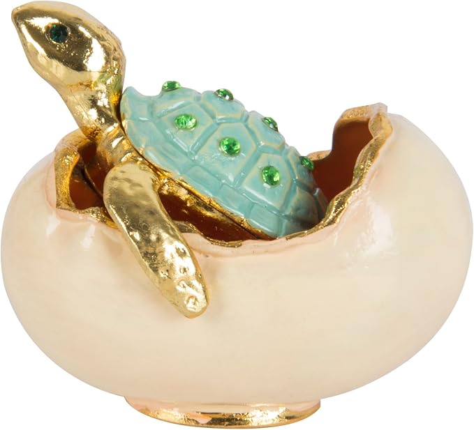 QIFU Hand Painted Sea Turtle Tortoise Decorative Hinged Enamel Trinket Box Unique Gift for Home Decor