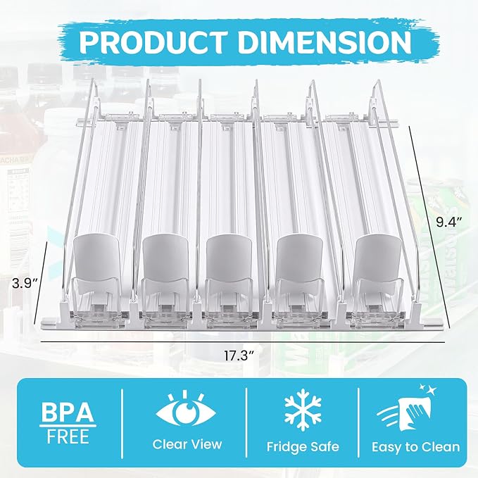 Drink Dispenser for Fridge™ | Drink Organizer | Soda Can Organizer for Refrigerator & Soda Can Dispenser for Refrigerator | 17.3''x15''x3.9'' Fridge Drink Organizer I White