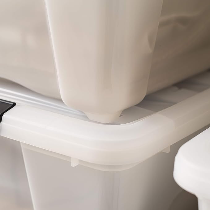 IRIS USA 54 Quart Stackable Plastic Storage Bins with Lids and Latching Buckles, 6 Pack - Pearl, Containers with Lids and Latches, Durable Nestable Closet, Garage, Totes, Tubs Boxes Organizing