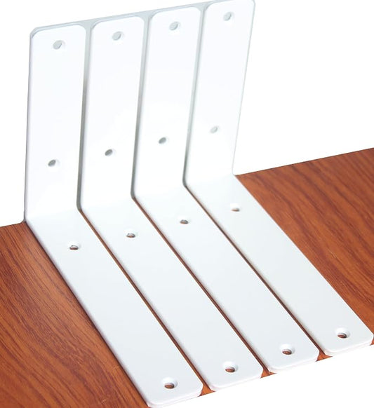 4 Pack - L 8" x H 6" x W1.5, 5mm Thick White L Shelf Bracket, Iron Shelf Brackets, Metal Shelf Brackets, Floating Shelf, Shelf Supports with Screws