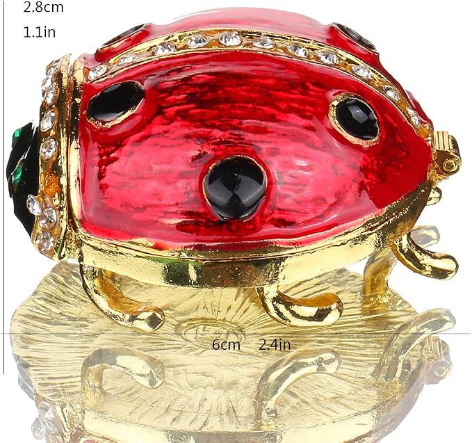 YU FENG Ladybug Figurine Trinket Box Hinged Crystals Jeweled Small Cute Animal Jewelry Boxes Collectible