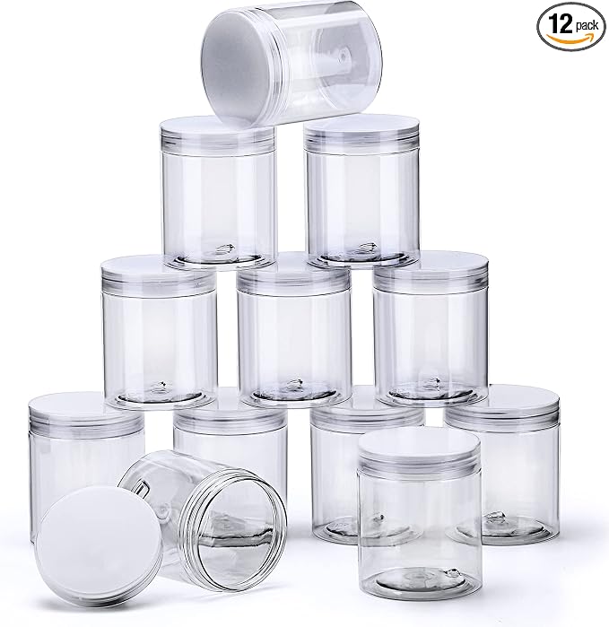 12 Pack Small Plastic Containers with Lids Clear Plastic Favor Storage Jars Wide Mouth for Beauty Products (5 Ounce, Clear)