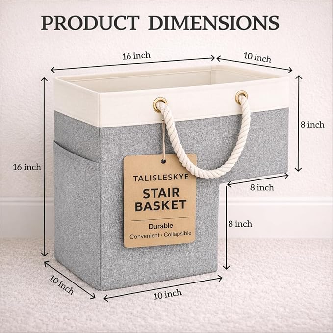 Stair basket,Foldable staircase baskets,Step stairs storage baskets with handle,2pcs