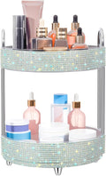 Honeydak 360 Rotating Perfume Organizer Gift for Women, Rhinestone Preppy Skincare Organizer Bathroom Counter Makeup Holder Skincare and Perfume Storage for Cosmetic(2 Tiers,Resin Diamond,AB Color)