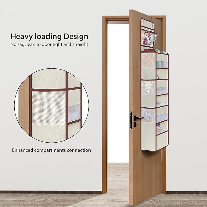 Univivi Over Door Hanging Organizers and Storage Nursery Closet Cabinet Baby Storage with 4 Large Compartments 2 Small PVC Pockets with 6 Side Pockets for Cosmetics, Toys and Sundries (Beige)