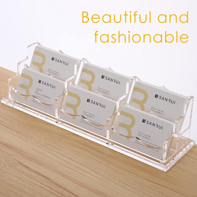 SANRUI Acrylic Business Card Display Holder for Desk, Clear Multiple Desktop Business Card Stand Organizer Storage, for Exhibition, Home, Office,2 Tier 6 Pocket, 360 Card Capacity