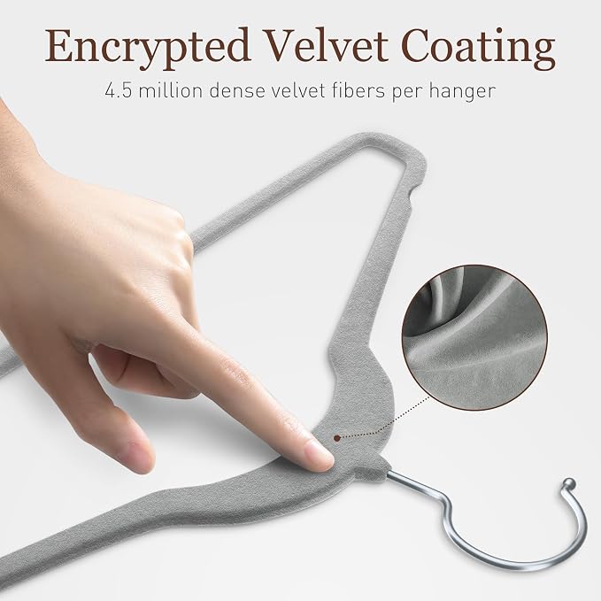 Velvet Hangers 30 Pack, 17.5 Inches Wide Large Size, Heavy Duty Non-Slip Slim Clothes Hangers for Pants, Coats, Skirts, Jeans, Sweaters and More, Nylon-Flocked, Gray