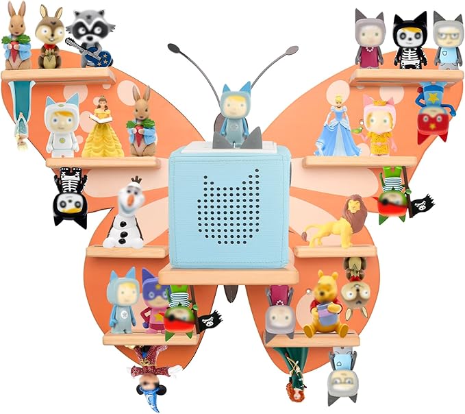 Butterfly for Tonies Box 1/2 Tonies Figures Organizer Storage Shelf Wall Mounted, Magnetic Display Collection 30~40 Characters Floating Shelves Storage Player