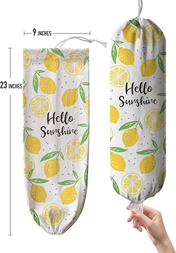 Hglian Lemon Grocery Bags Holder,Sunshine Plastic Bag Holder Garbage Shopping Trash Bags Storage Organizer,Cute Lemon Kitchen Décor, Gifts for Women