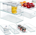 Hudgan 8 PACK Stackable Pantry Organizer Bins (3 Size) - Clear Fridge Organizer for Kitchen, Freezer, Refrigerator, Cabinet - Plastic Storage Container with Handle for Home