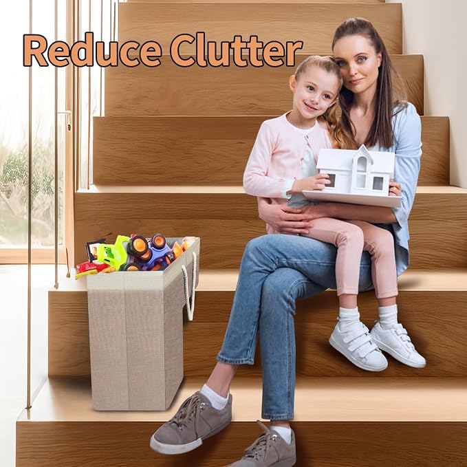 Stair Basket for Stairs with Handle, Staircase Baskets for Carpeted and Wooden Stairs,16" Step Storage Basket for Toys, Clothes, Books, Tools, with Hard Board, Anti-slip (2, Brown)