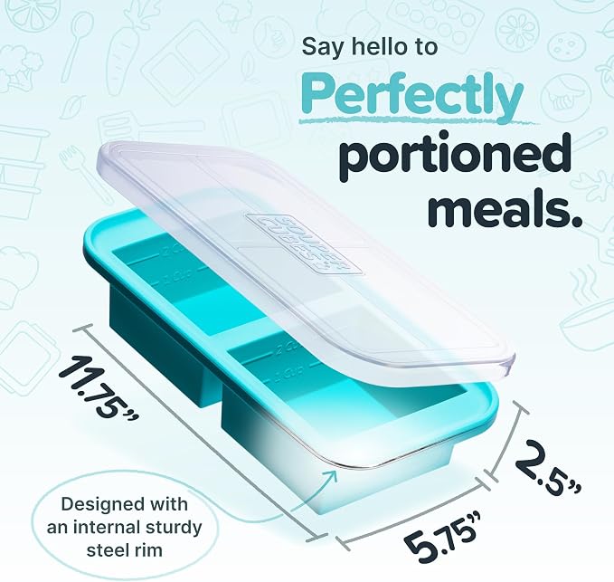 Souper Cubes 2 Cup Silicone Mold for Food, Aqua, 1-Pack | 100% Platinum-Cured Silicone Freezer Mold, Oven and Microwave Safe, Perfect for Freezing Lasagna, Casseroles and More
