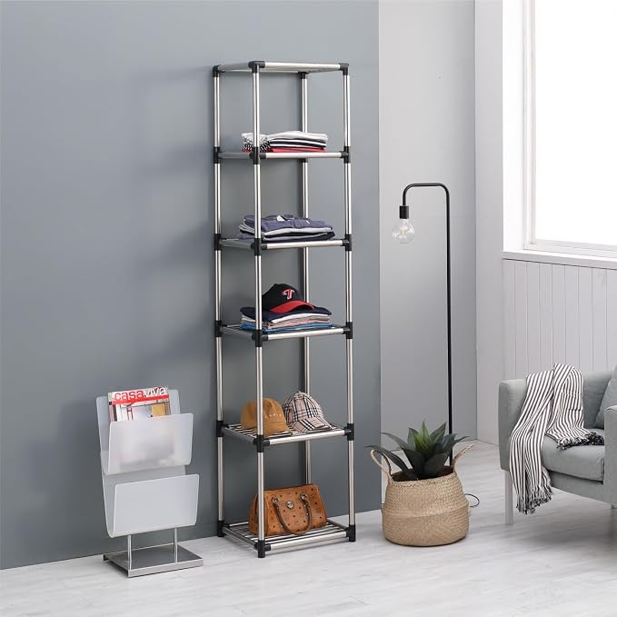 Letusto Premium Stainless Steel Freestanding Closet Organizer System - Easy Assembly, Durable, and Versatile - Heavy Duty Adjustable Portable Wardrobe Clothing Rack (5 Tier)