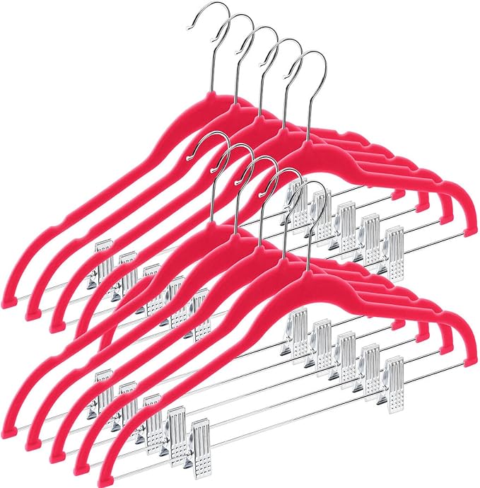 Home-it 10 Pack Clothes Hangers with Clips Pink Velvet Hangers use for Skirt Hangers Clothes Hanger Pants Hangers Ultra Thin No Slip
