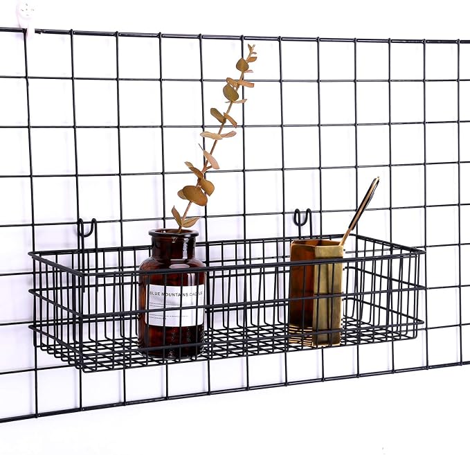 Kaforise Hanging Basket for Wire Wall Grid Panel, Multi-Function Wall Storage and Display Basket, Flower Pots Shelf Balcony Plant Storage Holder, Extra Large Size,15.7"×5.9"×3.9",Black