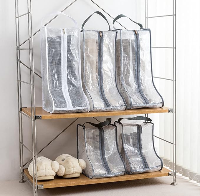 Portable Women's Tall/Short Boot Storage Bags - 2 Pack Waterproof Transparent Travel & Daily Use Shoe Bags
