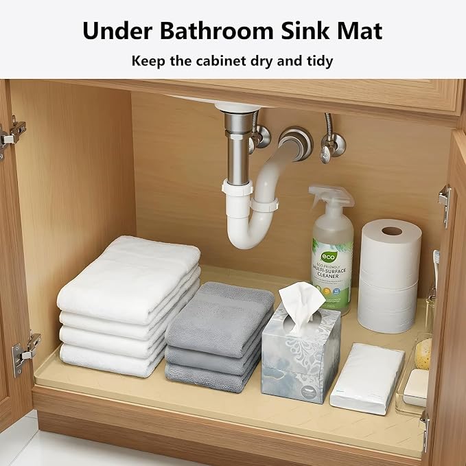 Mateeylife Under Sink Mats for Kitchen Waterproof 31"X22", Undersink Protectors，Silicone Mat Cabinet Liner, Under Sink Organizer for Bathroom and Kitchen，Boot Tray Pet Food Mat, Khaki