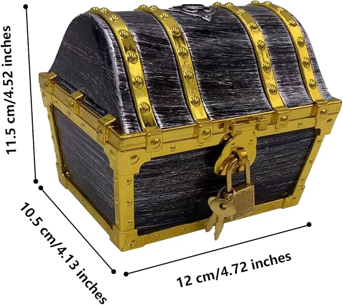 Kids Pirate Treasure Chest Storage Box,Golden Border Decorative Pirate Chest with Lock and Key for Kids Birthday,Halloween, Christmas Pirate Party Favors