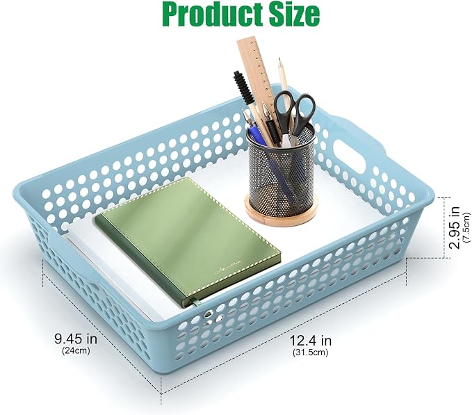 QRRICA 6 Pack Plastic Classroom Storage Baskets, Paper Trays for Classroom Organization & Turn in Trays for Teachers, Students, Desk Organizer Bin 13.8x10.6x3.1 Inch (Morandi)