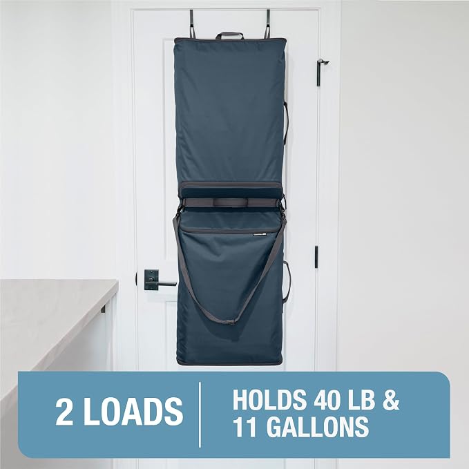 CleverMade Convertible Double Laundry Hamper, 43L, Over-the-Door, Ocean | Dual compartments, bottom zippers, hooks and carry strap streamline sorting and unloading for dorms, apartments and bathrooms
