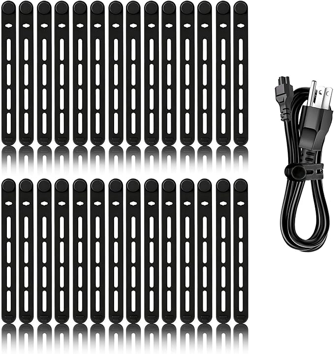 28Pcs Silicone Cable Ties Reusable, Multipurpose Cable Management Organizer, Adjustable Fastening Cable Straps with Locking Buckles, High Elasticity Cord Organizer, Travel Essentials (5.2in, Black)