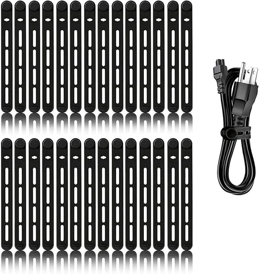 28Pcs Silicone Cable Ties Reusable, Multipurpose Cable Management Organizer, Adjustable Fastening Cable Straps with Locking Buckles, High Elasticity Cord Organizer, Travel Essentials (5.2in, Black)