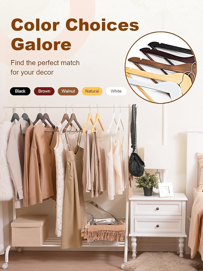 HOUSE DAY Bulk Wooden Hangers 80 Pack, Solid Wood Hanger with Non Slip Pant Bar, Heavy Duty Wooden Coat Hanger for Closet, Smooth Finish Wood Clothes Hangers for Shirts, Suits Jackets, Dress, Natural