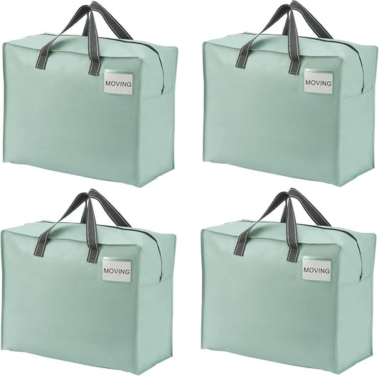 VENO 4 Pack Heavy Duty Moving Bags, Storage Bags, Packing Supplies, Top Zipper, Storage Totes for Camping, Clothes, Bedding, Comforters, Pillows (13 Gallon Light Green, 4 Pack)