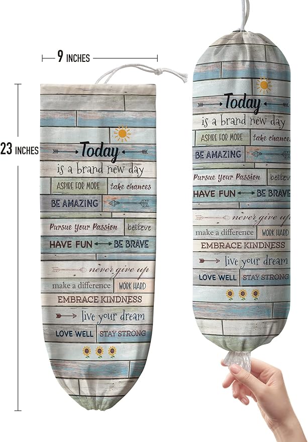 Hglian Inspirational Grocery Bag Storage Today Is A New Day Quotes Plastic Bag Holder Organizer for Kitchen Decor