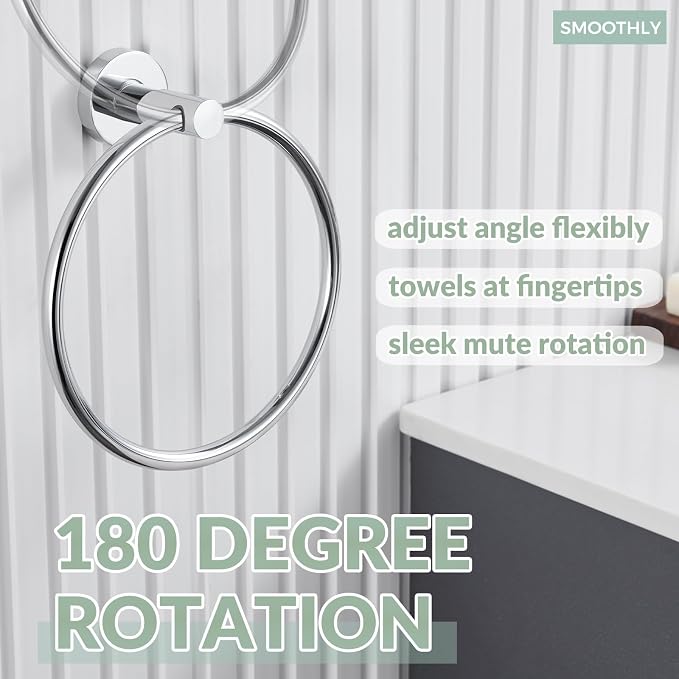APLusee Hand Towel Ring for Bathroom Wall, Heavy Duty Stainless Steel Chrome Towel Holder, Wall Mounted